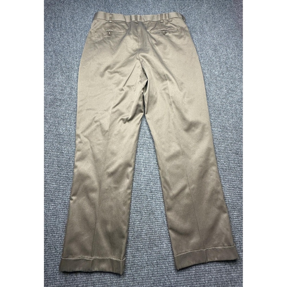 Roundtree & Yorke Dress Pants Mens 36x30* Brown Cotton Pleated Cuffed Chino - Picture 6 of 8